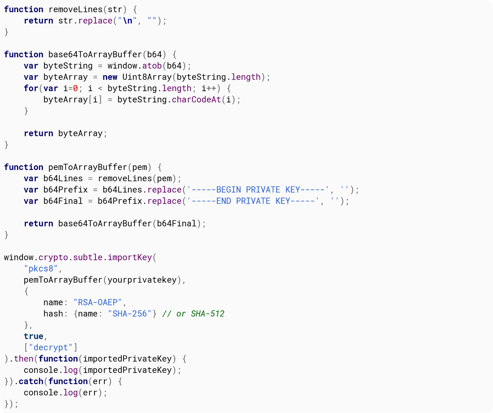 Function to convert PEM to CryptoKey